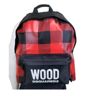 Dsquared2 Wood Backpack Red Buffalo Plaid Lightweight Gym Bag Unisex Rucksack